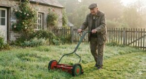 כיסוח דשא בעזרת מכסחת ידנית